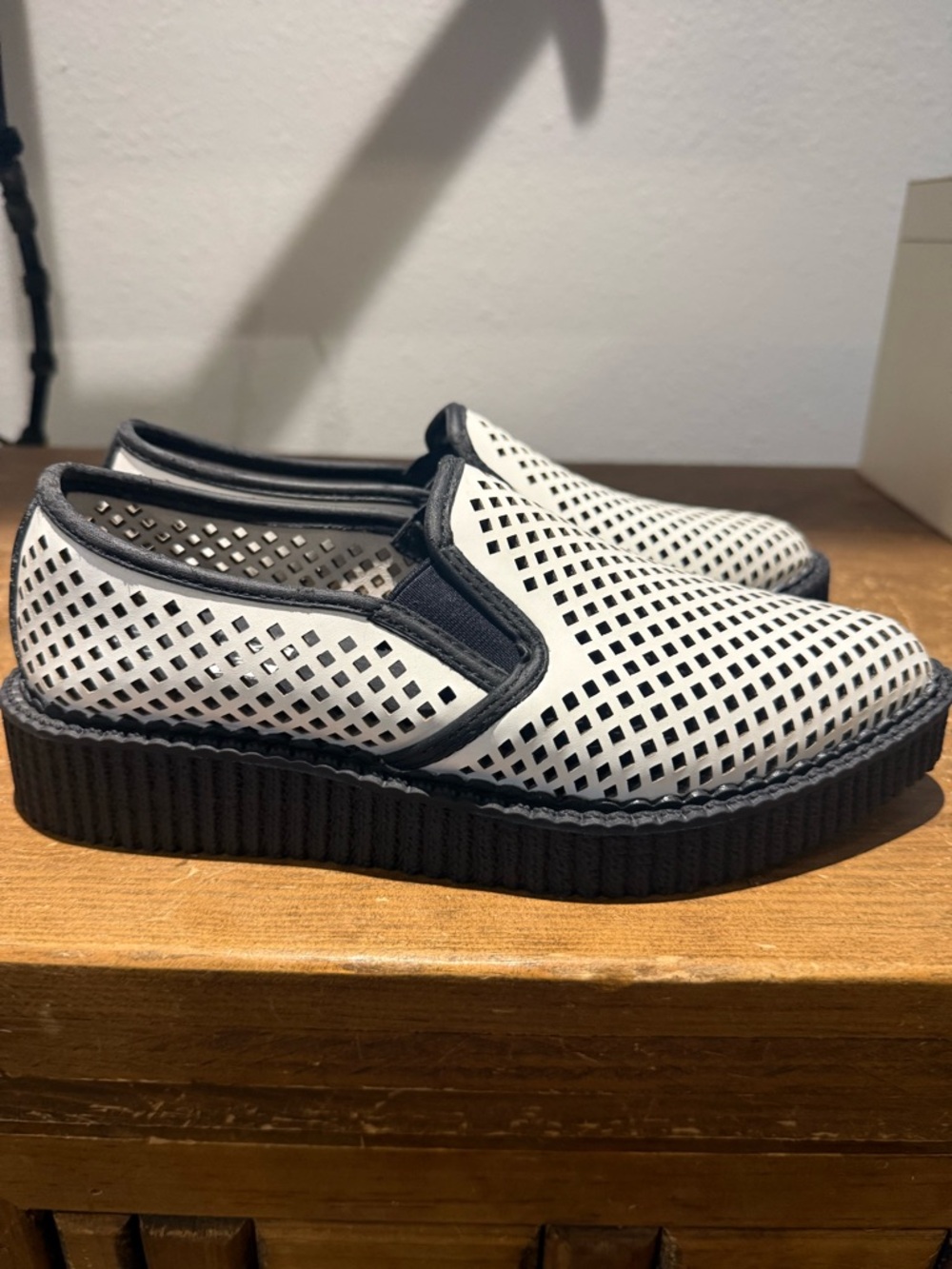T.U.K White Perforated Slip-On Creeper with Black Trim and Platform